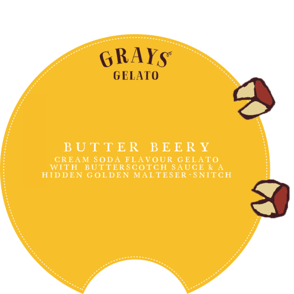 Butter Beery Cream Soda Flavour Gelato with Butterscotch Sauce & A Hidden Golden Malteser-Snitch